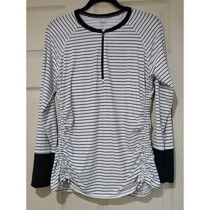 Calia Black/White Stripe Athletic Rashguard 1/4 Zip Shirt Women’s XL EUC